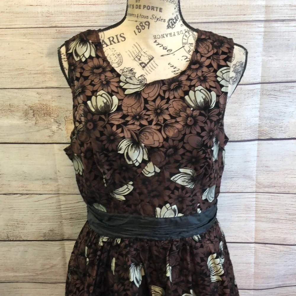Frock! By Tracy Reese Silk Tea Dress Floral Crinoline Petticoat Chrysanthemum